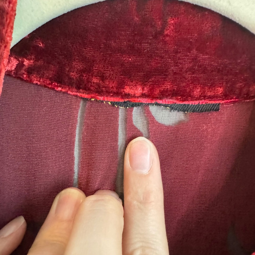 Unbranded Womens Velvet Burnout Jacket L Burgundy Red Good Floral Devore Goth - Picture 4 of 10